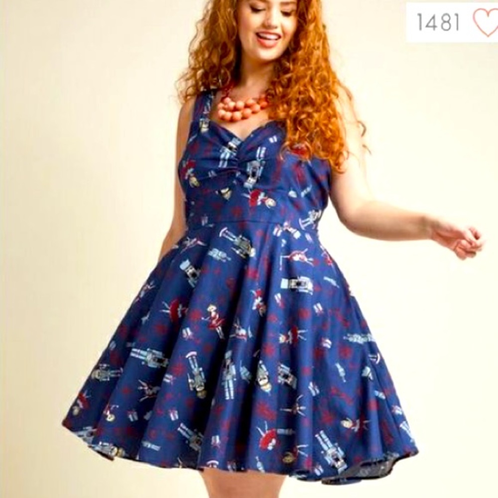 EUC ModCloth Nutcracker Christmas Dress, 3X A-line, pockets, sweetheart neckline